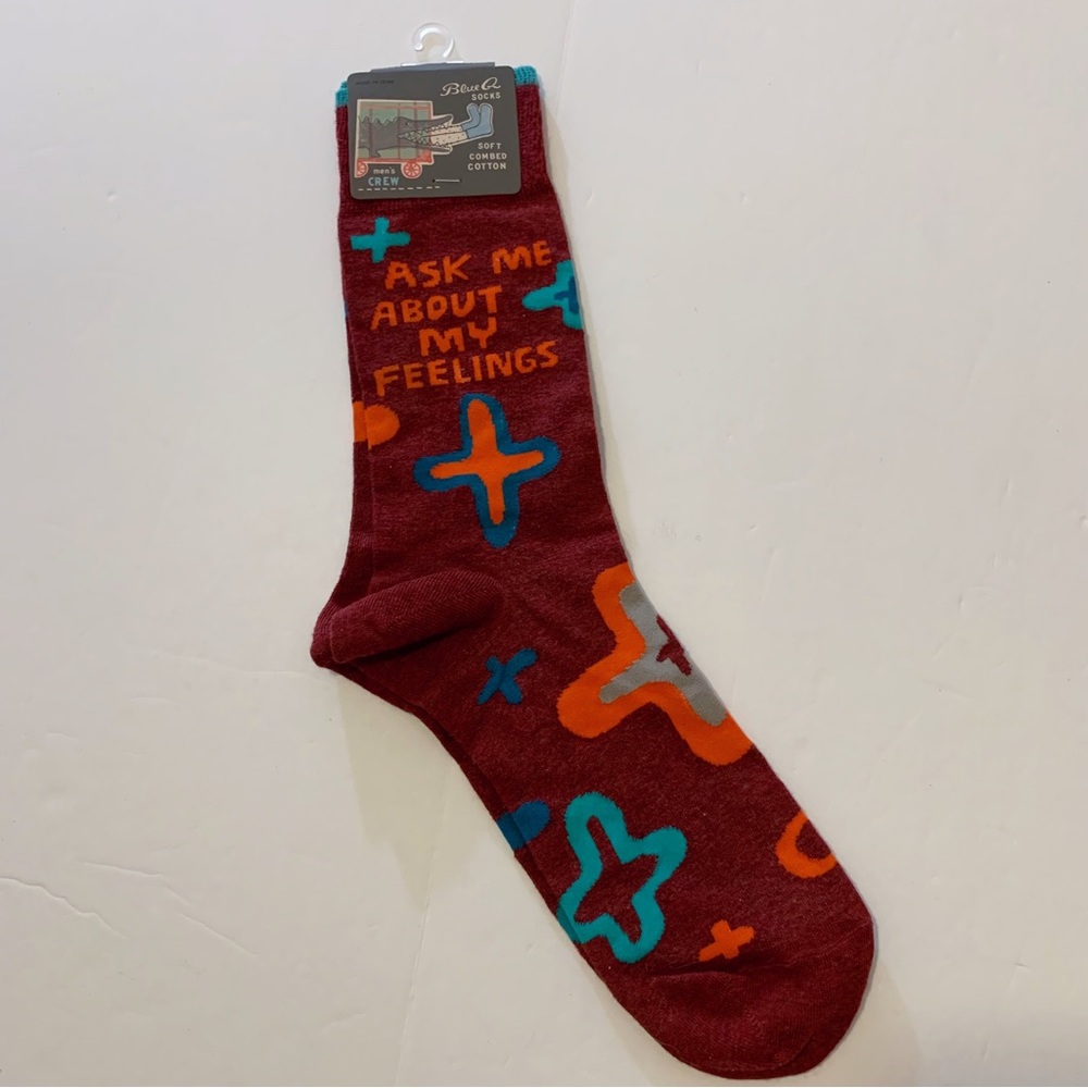 Blue Q “Ask Me About My Feelings” Socks